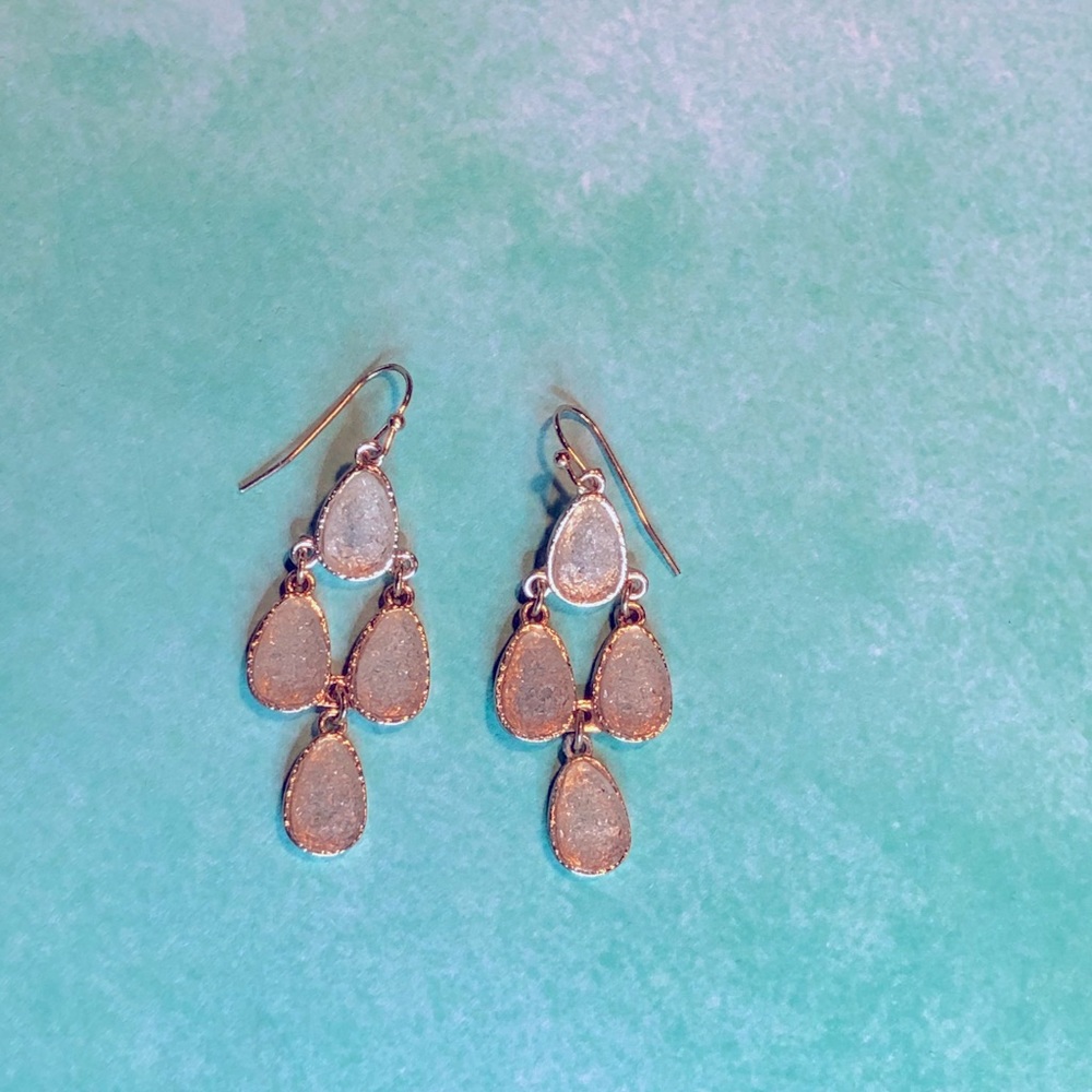 CHANDELIER ICY SILVER GRAY SHEER EARRINGS GOLD